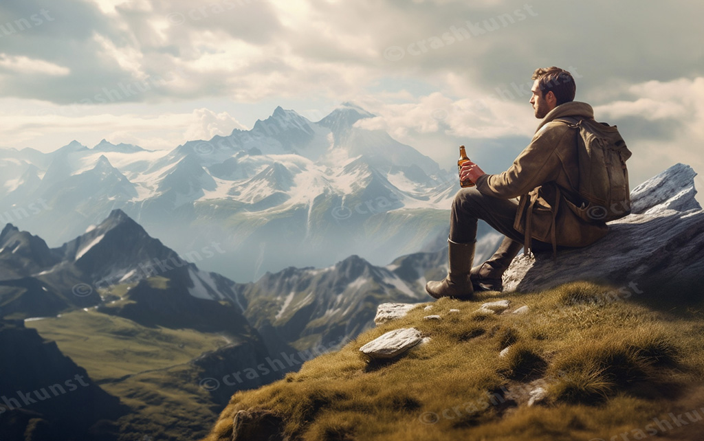 drinking beer on alps